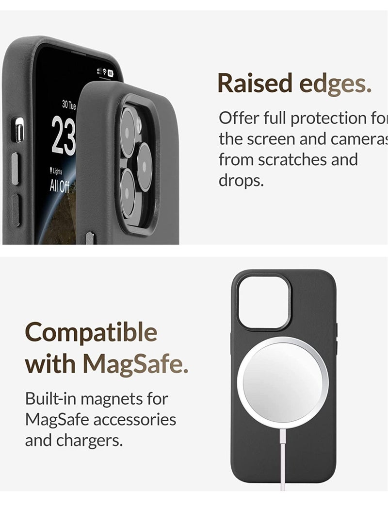 ELTRAZONE (for iPhone 14 Pro) - European Nappa Leather Case - Smoothen and Soften Over Time - Compatible with Magsafe - Black - Image 4