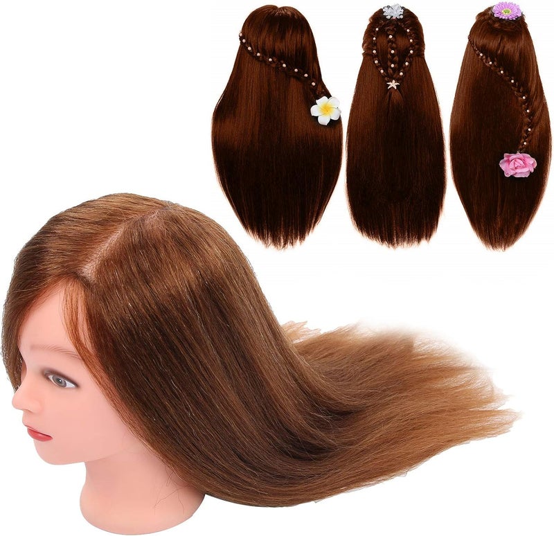 Hairdressing Mannequin Head with Human Hair, Cosmetology Doll Head for Practice, 60 - 65cm Real Hair Mannequin for Cutting Styling Dyeing, Includes Stand for Salon School Home Use (Brown) - Image 5