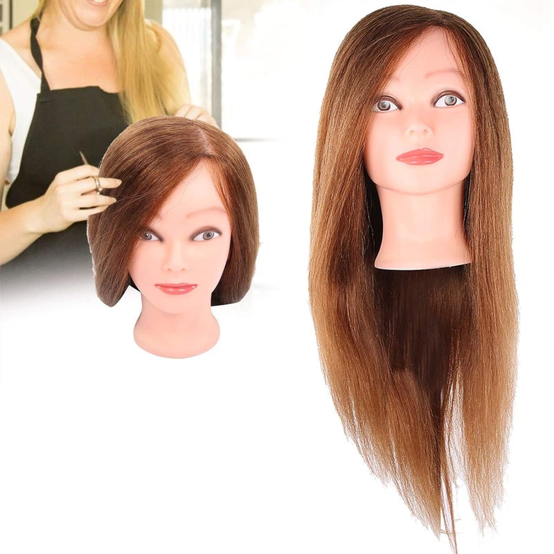 Hairdressing Mannequin Head with Human Hair, Cosmetology Doll Head for Practice, 60 - 65cm Real Hair Mannequin for Cutting Styling Dyeing, Includes Stand for Salon School Home Use (Brown) - Image 4