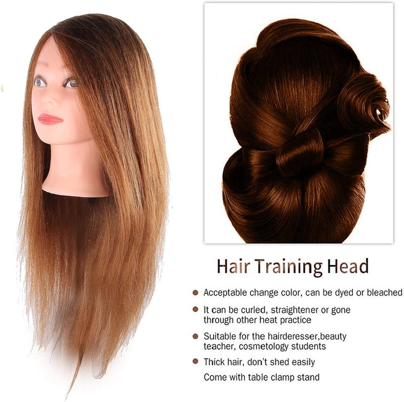 Hairdressing Mannequin Head with Human Hair, Cosmetology Doll Head for Practice, 60 - 65cm Real Hair Mannequin for Cutting Styling Dyeing, Includes Stand for Salon School Home Use (Brown) - Image 2