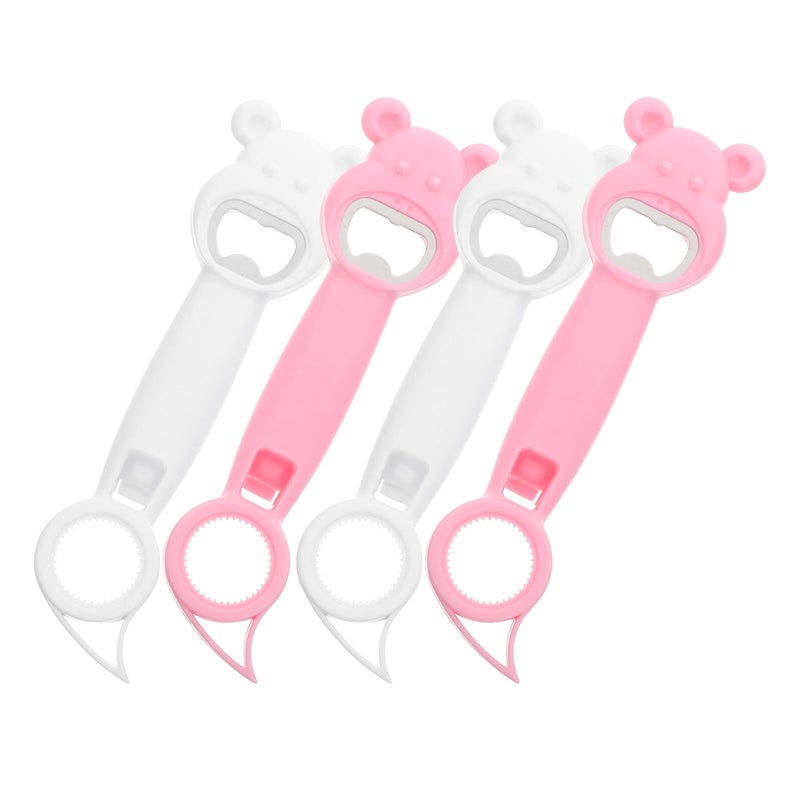 Pink Bear 4pcs Bottle Opener Set Multifunctional Soda Cap Jar Opener Kitchen Tool - Image 2