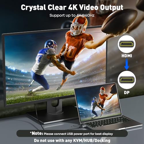 UANTIN HDMI to DisplayPort Adapter (4K 60Hz,1080p 120Hz) Uni-Directional HDMI Male to DP Female Converter [2 Pack] for Monitor Compatible with GPU,Laptop,AMD,NVIDIA,PS5,Xbox More - Image 2
