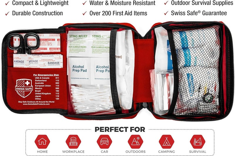 Swiss Safe 2-in-1 First Aid Kit for Car, Travel & Home, Businesses - Bonus Mini Kit for Medical Emergency Aid, Survival, Camping - FSA & HSA Eligible - 200 Pcs, Medium FAK - Image 3