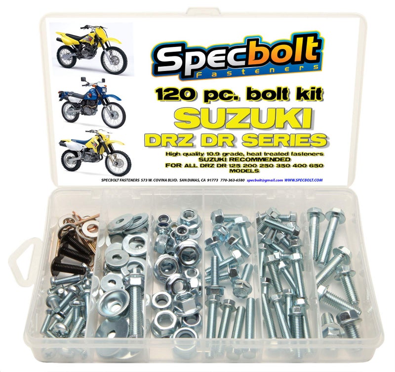 120pc Specbolt Suzuki DRZ DR Four Stroke Bolt Kit for Maintenance Restoration of DRZ400 Using OEM Spec Fastener DRZ DR 70 100 110 125 200 250 350 400 650 DRZ SM