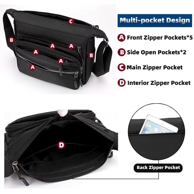 Mudono Messenger Bag for Men Nylon Waterproof Shoulder Bag Large Multi-pocket Crossbody Bag Daily Travel Work Bag Lightweight Satchel - Image 4