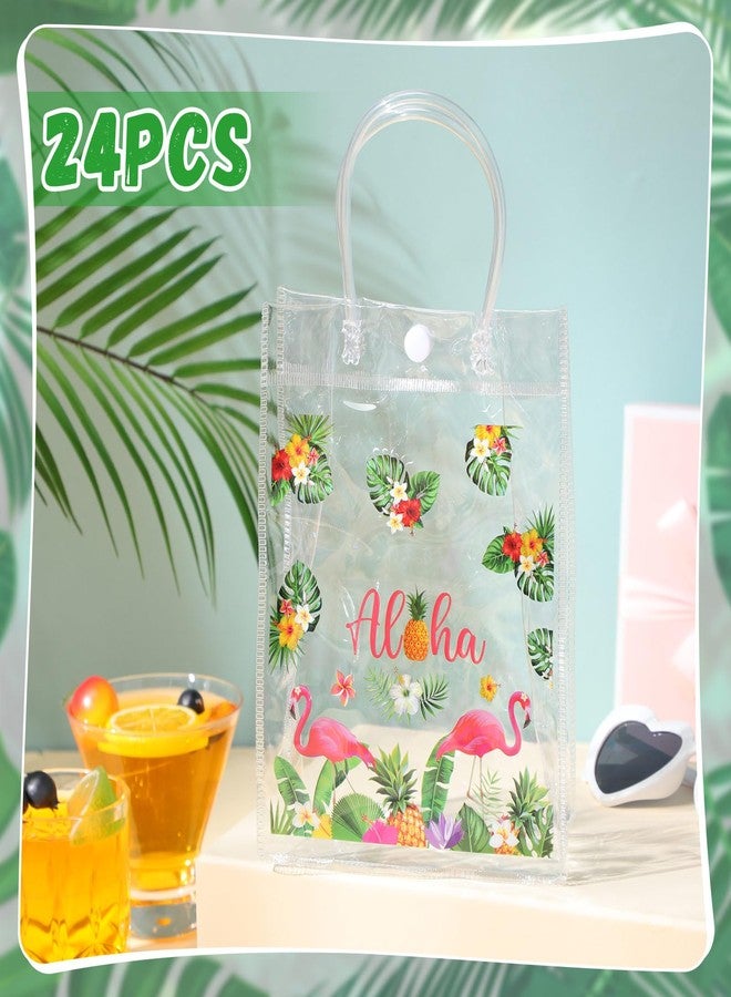 Saypacck 24 Pcs Hawaiian Clear Gift Bags Flamingo Clear Aloha Bags PVC Summer Tropical Goodie Candy Luau Party Favors Festival Holiday Supplies Favor(5.9 x 7.9 x 2.8 Inches - Image 3
