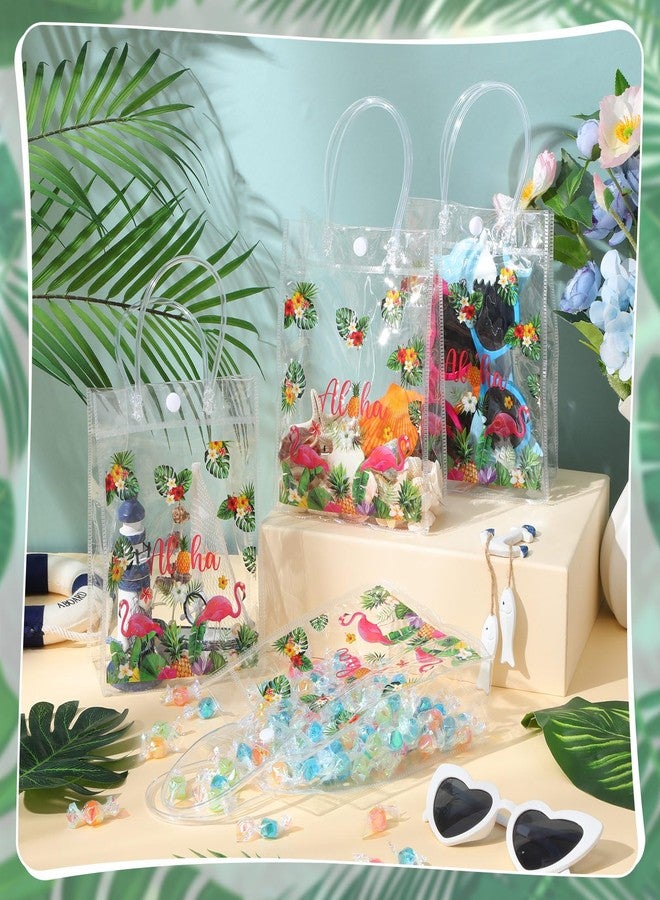 Saypacck 24 Pcs Hawaiian Clear Gift Bags Flamingo Clear Aloha Bags PVC Summer Tropical Goodie Candy Luau Party Favors Festival Holiday Supplies Favor(5.9 x 7.9 x 2.8 Inches - Image 2