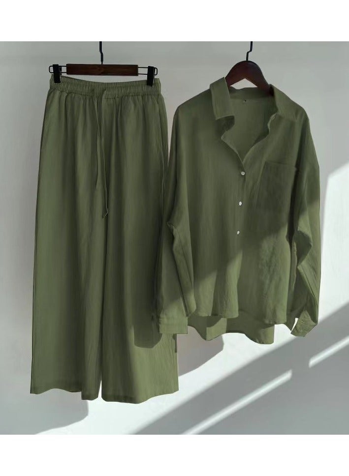 Shougu Shirt Set High Waisted Loose Pants - Image 1