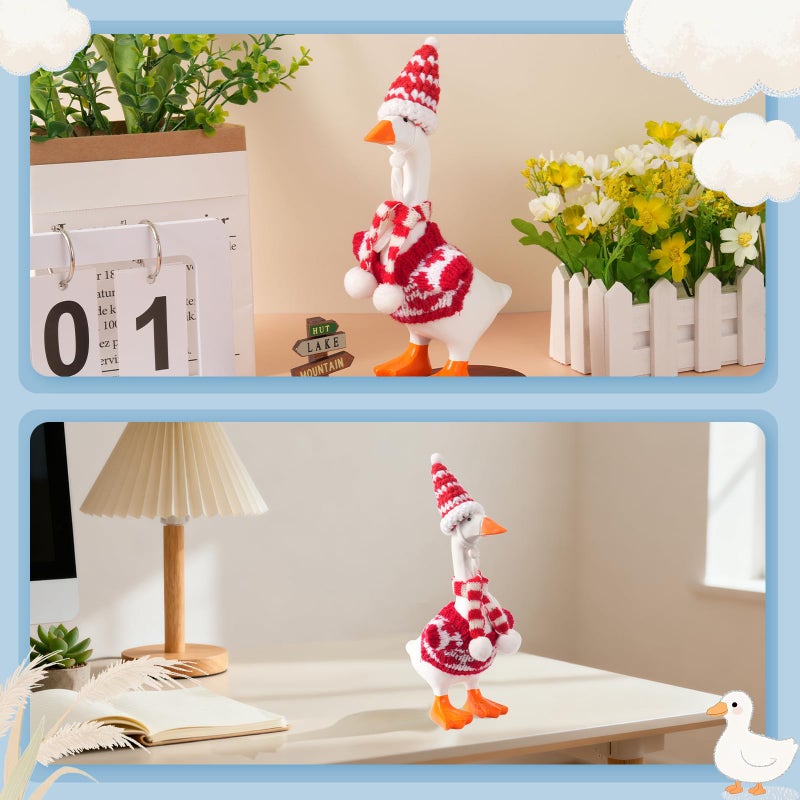 linastu 4 Set 7inch Desk Goose Outfits, Mini Desktop Goose clothes Desk Goose Accessories Set for Magnetic Goose Statue (Hat+Scarf+Cloth) Red 2.0 - Image 5
