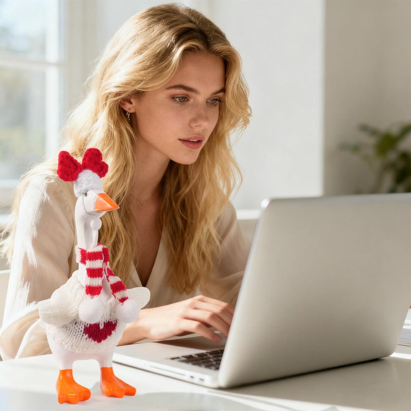 linastu 4 Set 7inch Desk Goose Outfits, Mini Desktop Goose clothes Desk Goose Accessories Set for Magnetic Goose Statue (Hat+Scarf+Cloth) Red 2.0 - Image 4