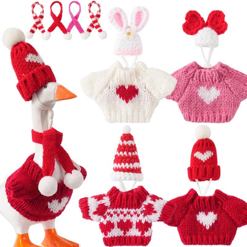 linastu 4 Set 7inch Desk Goose Outfits, Mini Desktop Goose clothes Desk Goose Accessories Set for Magnetic Goose Statue (Hat+Scarf+Cloth) Red 2.0 - Image 1