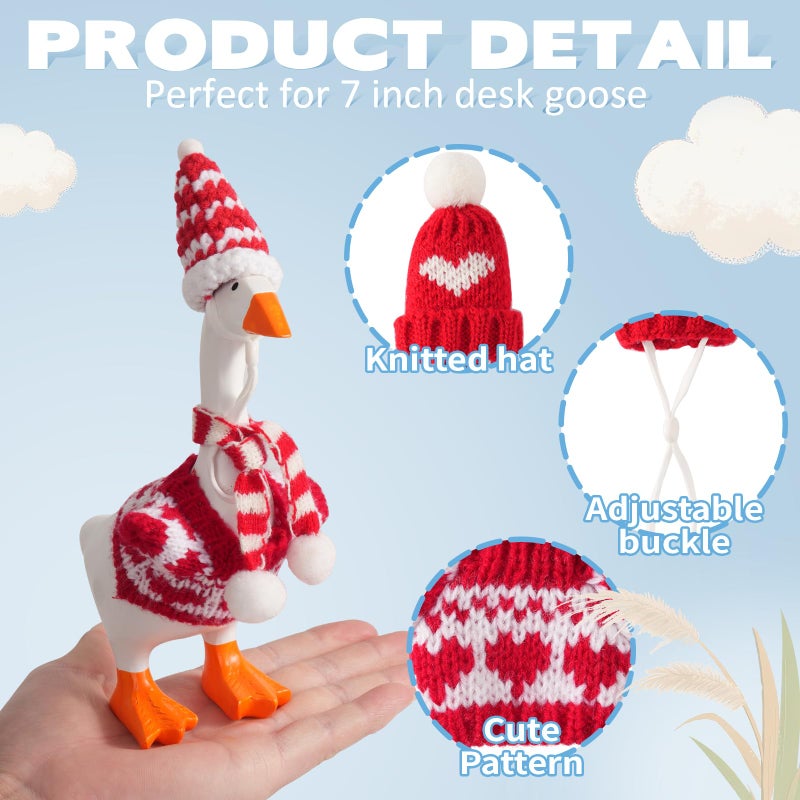 linastu 4 Set 7inch Desk Goose Outfits, Mini Desktop Goose clothes Desk Goose Accessories Set for Magnetic Goose Statue (Hat+Scarf+Cloth) Red 2.0 - Image 3