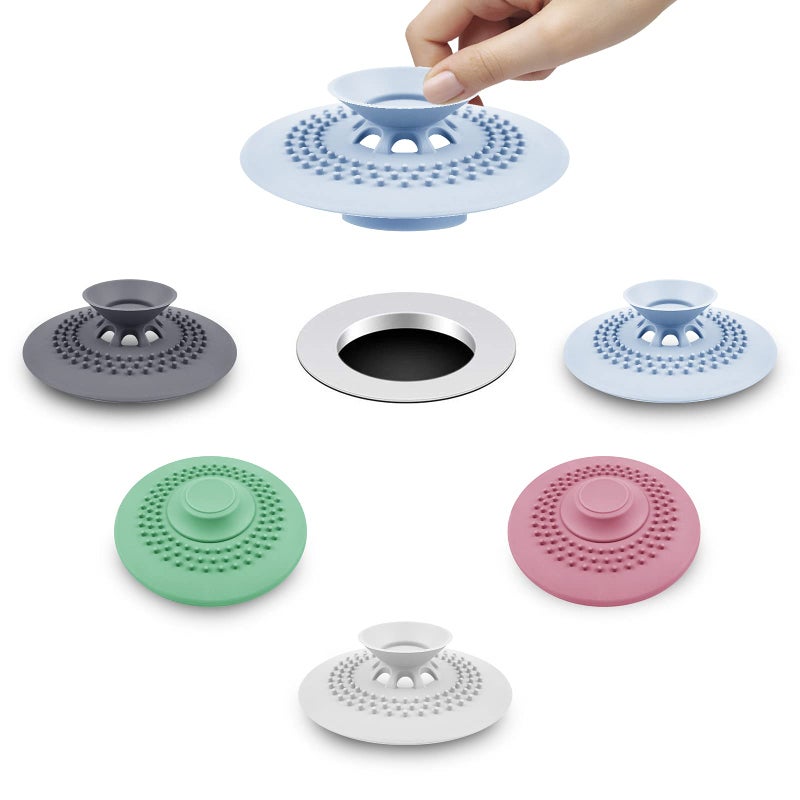 ddLUCK 5 Pcs Silicone Drain Plugs Hair Catcher CoverSink Plug Strainer Bathroom AccessoriesShower Drain Drainer For Kitchen Basin Tub