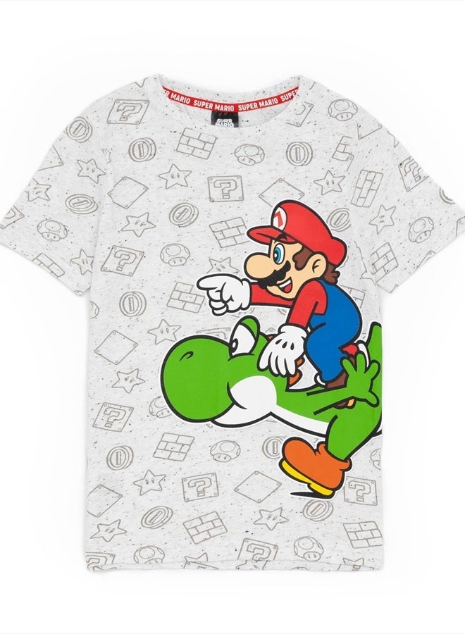 Super Mario Nintendo and Yoshi Boy's Kids Grey Character T-Shirt Top 11-12 Years  - Image 1