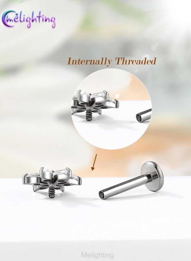 Melighting 16G Titanium G23 Flower Helix Flat Back Earring, Internally Threaded Hoop Cartilage Ring Stud, Marquise CZ Lotus Conch Lip Labret Tragus Piercing Jewelry for Women 8 mm - Image 3