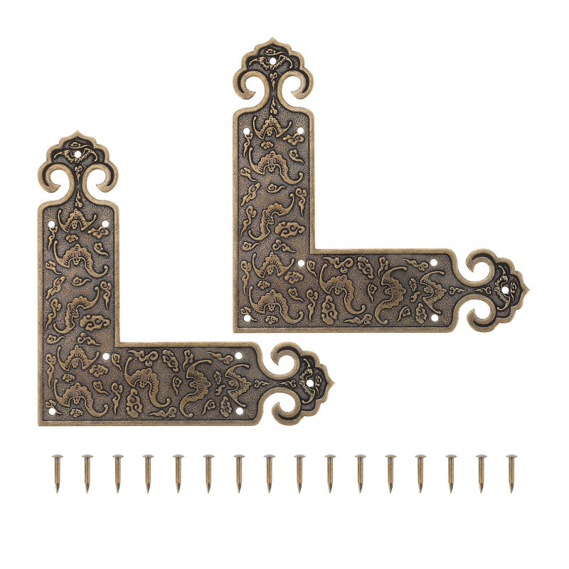 واقيات الزوايا النحاسية المضغوطة بلون النحاس العتيق لحماية الأثاث، مجموعة من قطعتين - Image 2