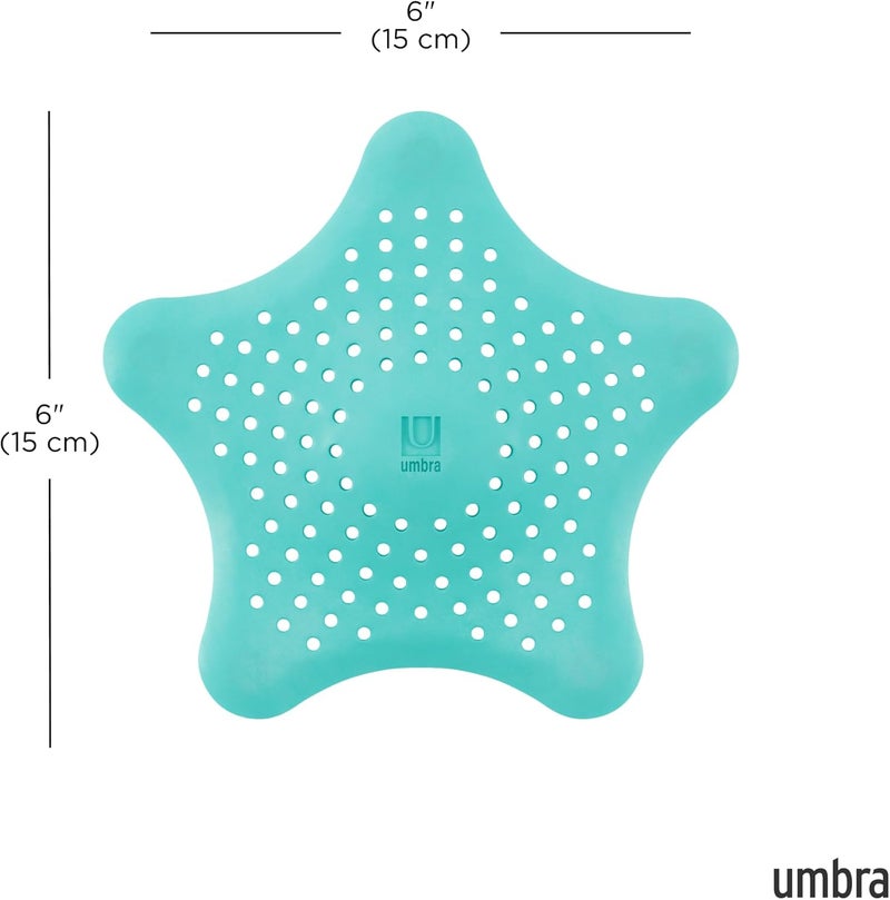 UMBRA Starfish Hair Catcher, Fun Drain Cover Fits Most Standard Tub and Shower Drains, 6" Diameter, Surf Blue - Image 3