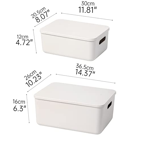 Yishyfier Plastic Storage Baskets With Lid Organizing Container Lidded Knit Storage Organizer Bins for Shelves Drawers Desktop Closet Playroom Classroom Office (4M+2S, Light grey) - Image 5