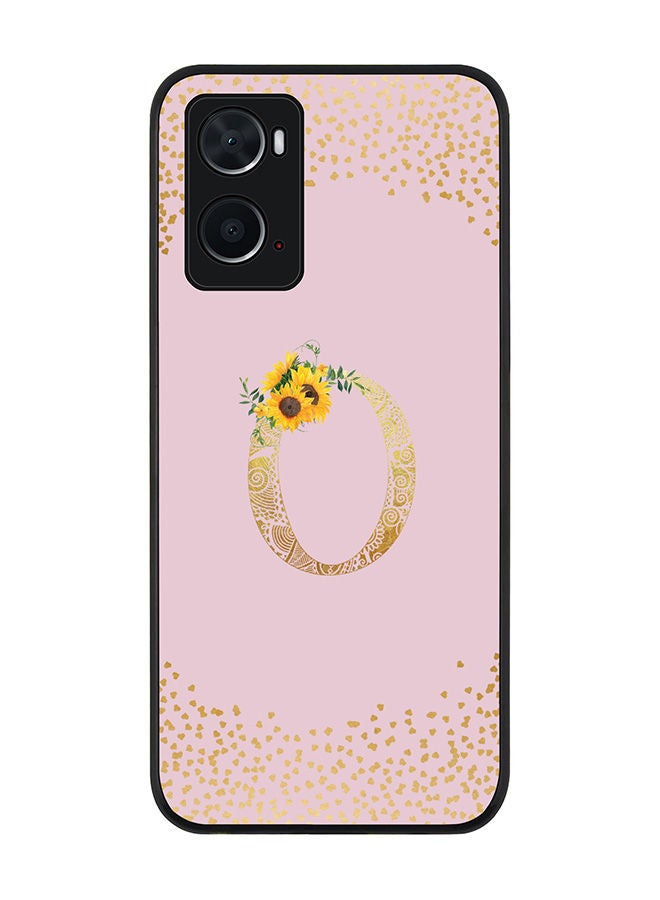 Stylizedd Rugged Black edge case for Oppo A96 4G/A36/A76 Slim fit Soft Case Flexible Rubber Edges Anti Drop TPU Gel Thin Cover - Custom Monogram Initial Letter Floral Pattern Alphabet - O (Pink ) - Image 1
