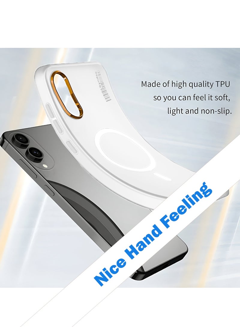 Syndee Samsung Galaxy S25 Edge 5G 2025 Syndee Series Hybrid Translucent Magsafe with Magnetic Charging Raised Camera Lips Elegant Look Case Cover - White  - Image 3