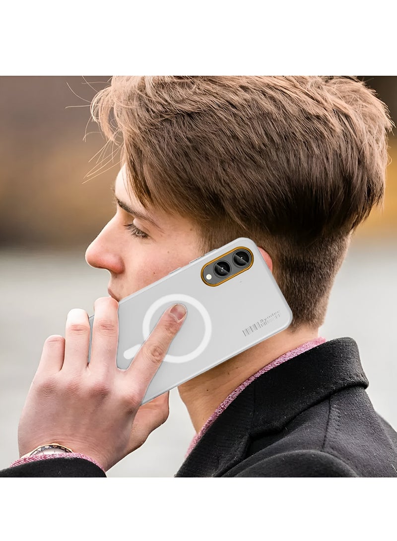 Syndee Samsung Galaxy S25 Edge 5G 2025 Syndee Series Hybrid Translucent Magsafe with Magnetic Charging Raised Camera Lips Elegant Look Case Cover - White  - Image 5
