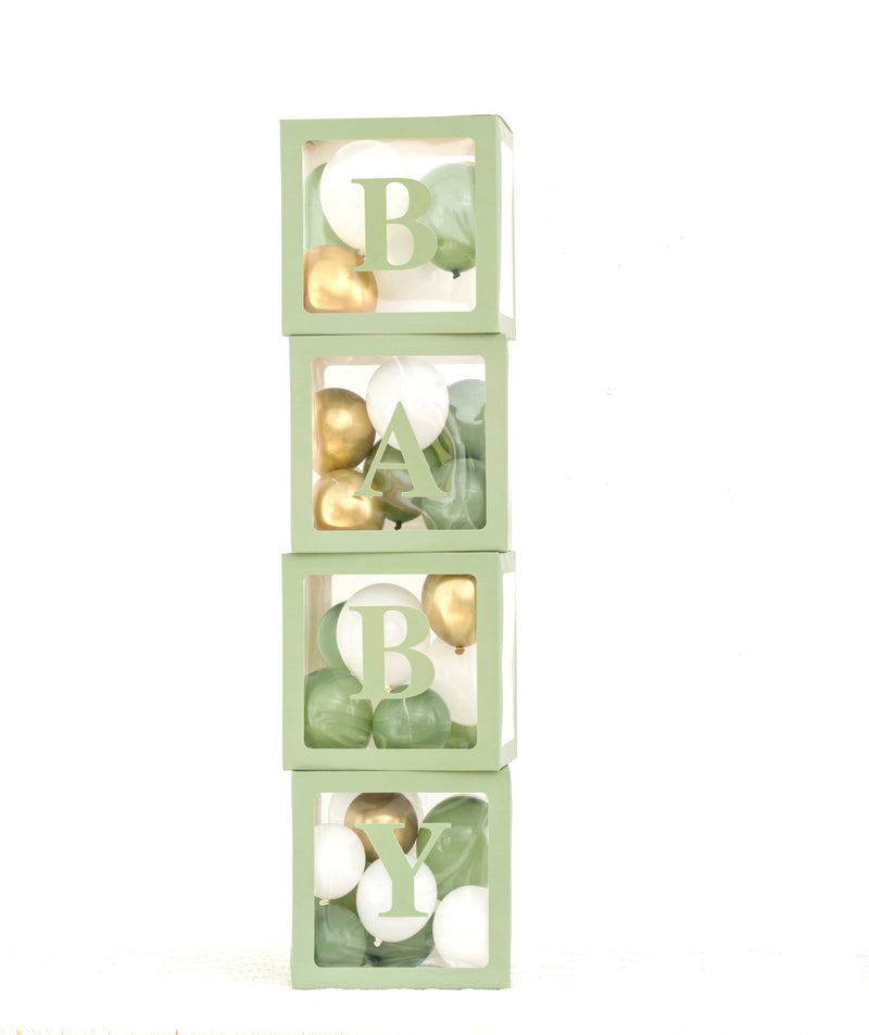 luckylibra Sage Green Baby Shower Decorations, B - A - B - Y Transparent Balloon Boxes & 35Pcs Balloons - Image 1