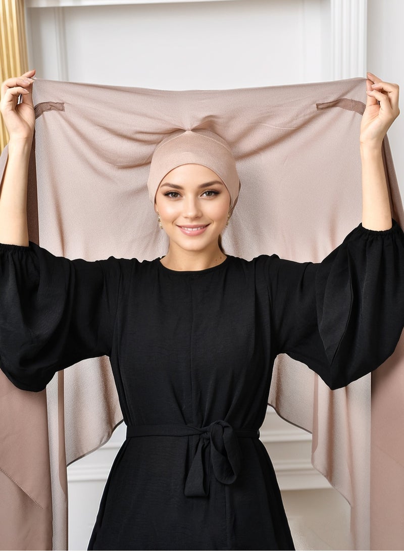 Instant Chiffon Hijab Set 3-in-1 Hijabs Solid Color Woman Scarf with Built-in Magnets and Undercap Head Wraps with Model Cap - Image 5