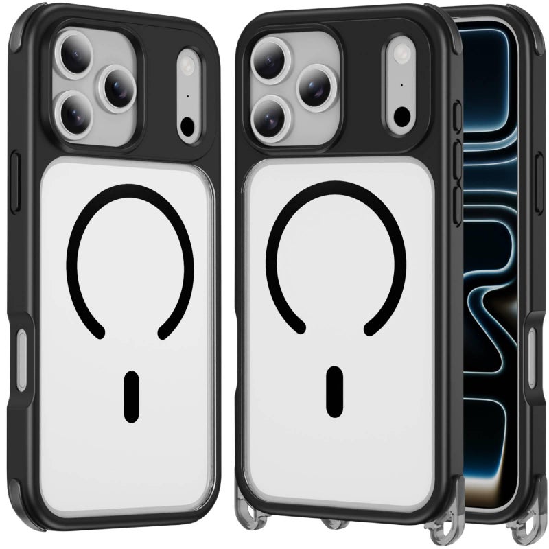 MS غطاء MagSafe بAcrylic لـ iPhone 15 / 15 Plus / 15 Pro / 15 Pro Max مع حماية من السقوط ومقاوم لبصمات الأصابع مع مقاوم للصدمات مع فتحة حبل تعليق قابلة للفصل مع مغناطيسي باللون أسود. - Image 1