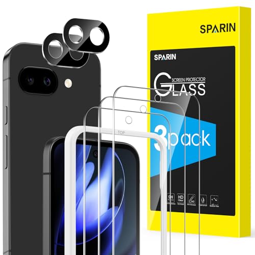 SPARIN Screen Protector for Google Pixel 9A,[3+2 Pack] Pixel 9A 6.3 Inch Tempered Glass & 2-Pack Camera Lens Protector, Case Friendly/Alignment Frame - Image 1