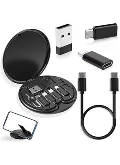 USB AdapterA Kit, Micro USB Charging Cable with USB C Lightning Adapter, Lightning to USB C Adapter, Multi Charging Cable Storage Box Contains SIM Card Holder (Black)