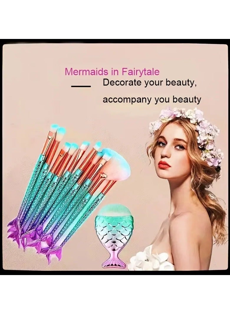 أوريتي 11pcs فرشاة ماكياج حورية البحر مجموعة فرشاة ظل العين فرشاة كحل العين - Image 2
