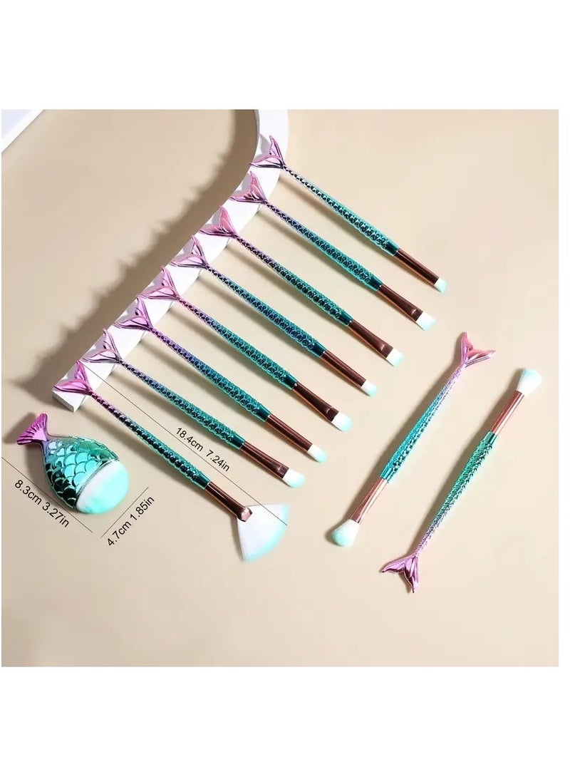أوريتي 11pcs فرشاة ماكياج حورية البحر مجموعة فرشاة ظل العين فرشاة كحل العين - Image 3