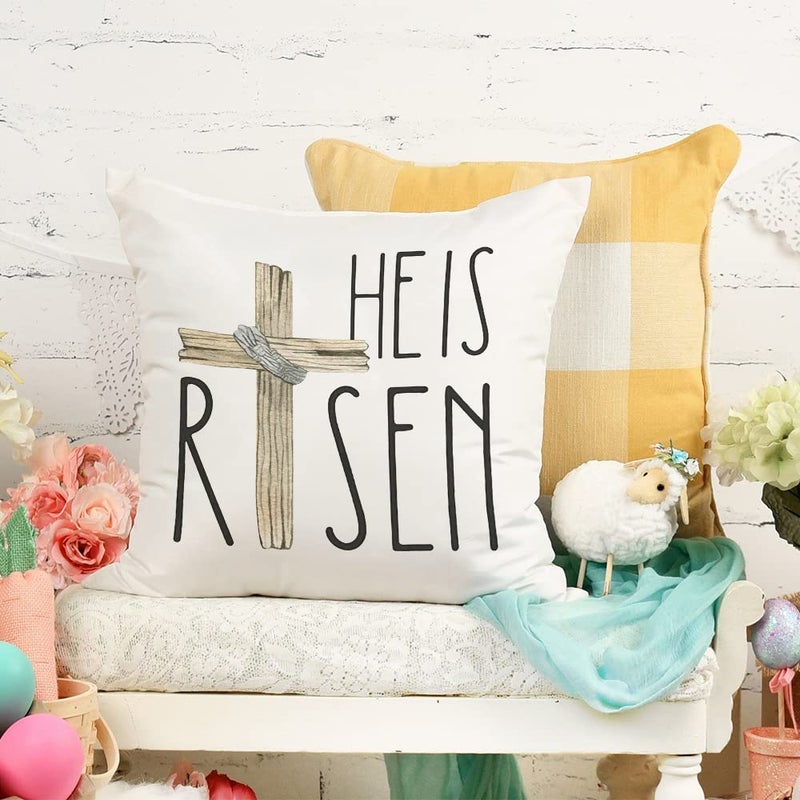 GEEORY Happy Easter Throw Pillow Covers 18x18 Set of 4 Easter Decorations for Home Bunny He is Risen Cross Eggs Decorative Spring Home Decor for Sofa Couch G209-18 - Image 3