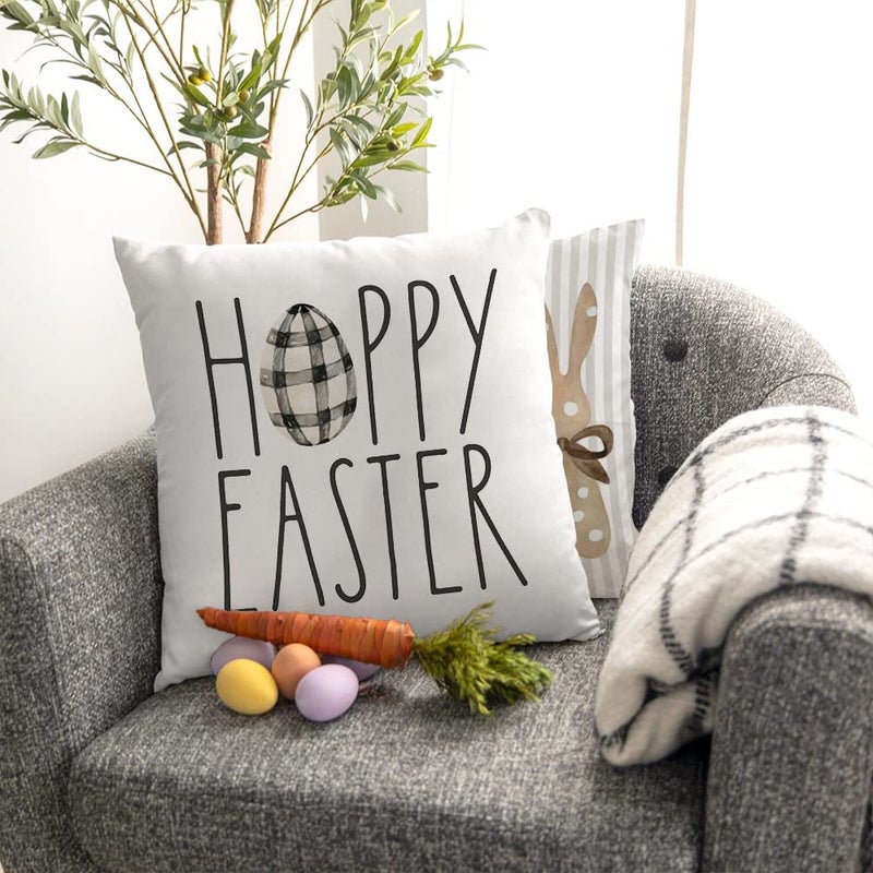 GEEORY Happy Easter Throw Pillow Covers 18x18 Set of 4 Easter Decorations for Home Bunny He is Risen Cross Eggs Decorative Spring Home Decor for Sofa Couch G209-18 - Image 2