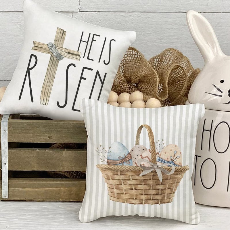 GEEORY Happy Easter Throw Pillow Covers 18x18 Set of 4 Easter Decorations for Home Bunny He is Risen Cross Eggs Decorative Spring Home Decor for Sofa Couch G209-18 - Image 5