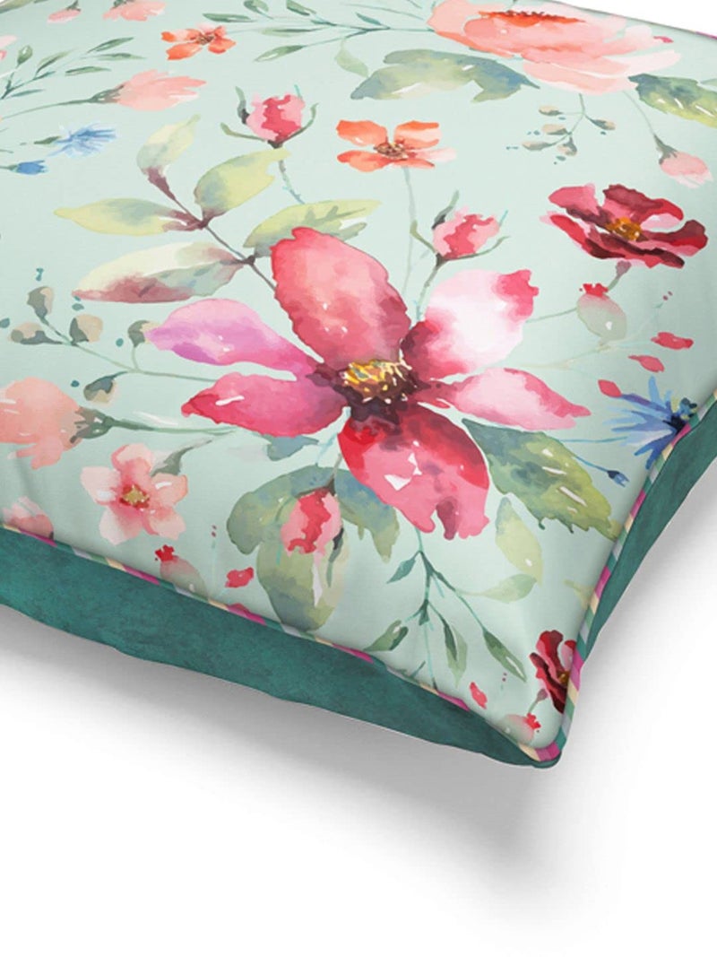 BIANCA Designer Reversible Printed Silk Linen Cushion Covers -1pc 16 X16 Size (Suzane) | with Contrast Front & Back Digital Print | Hidden Zipper Floral-Solid-Mint/Teal - Image 4
