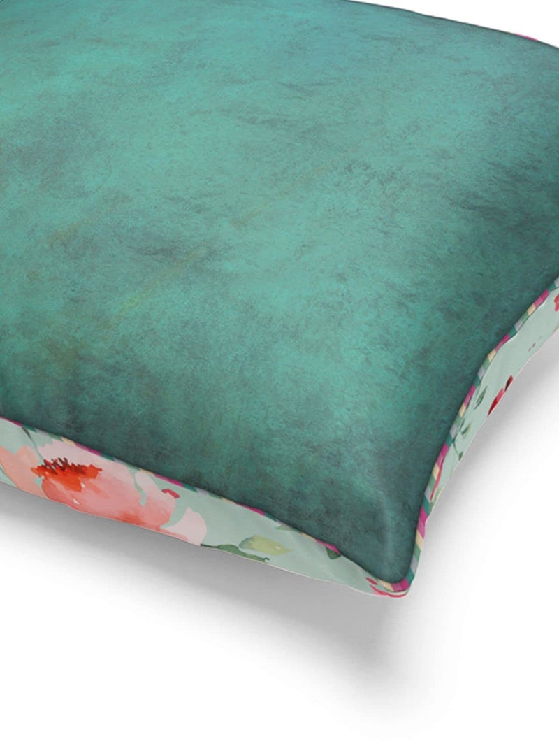 BIANCA Designer Reversible Printed Silk Linen Cushion Covers -1pc 16 X16 Size (Suzane) | with Contrast Front & Back Digital Print | Hidden Zipper Floral-Solid-Mint/Teal - Image 5
