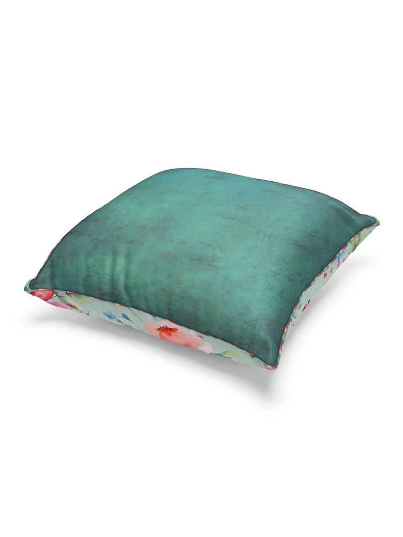 BIANCA Designer Reversible Printed Silk Linen Cushion Covers -1pc 16 X16 Size (Suzane) | with Contrast Front & Back Digital Print | Hidden Zipper Floral-Solid-Mint/Teal - Image 3