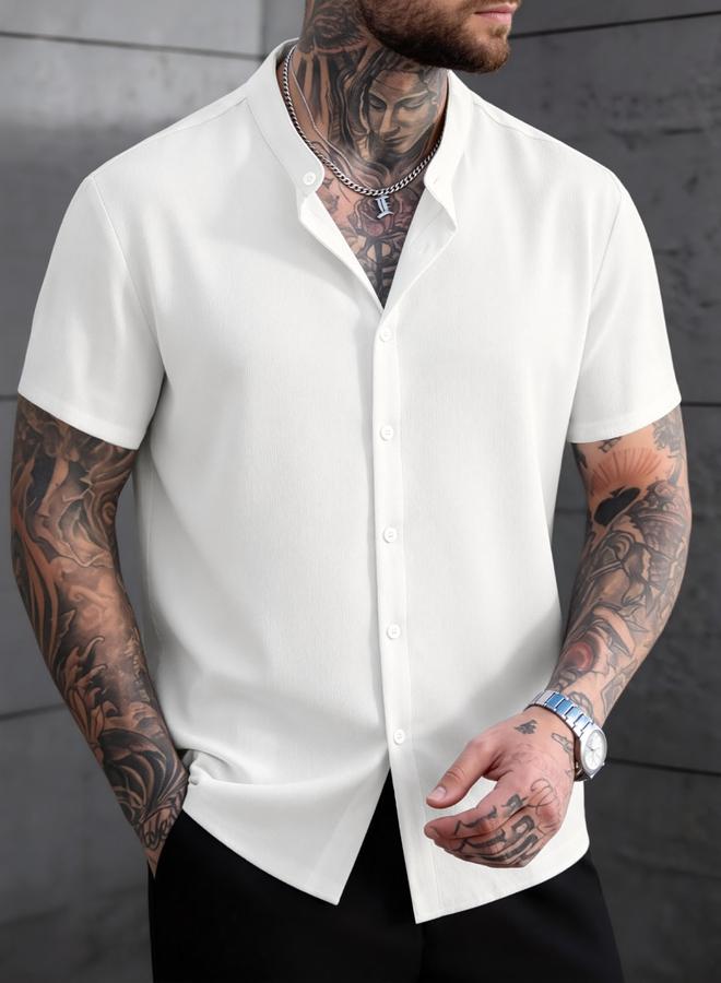 Take Two Men Stand Collar Slim Fit Casual Shirt - Image 1