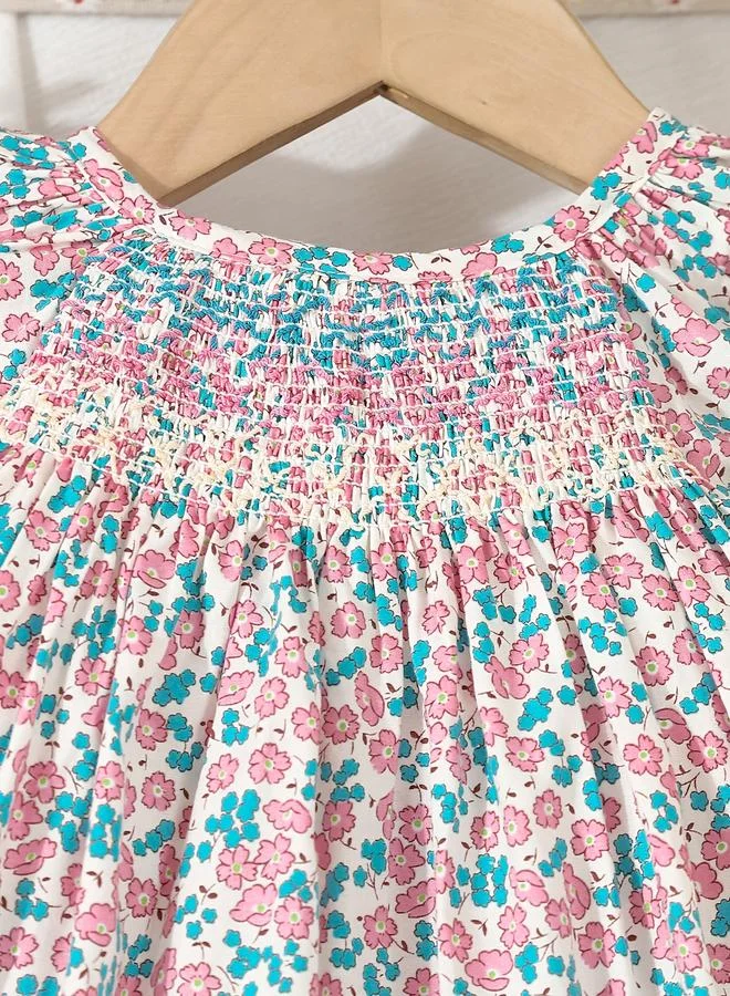 Take Two Take Two Girls Floral Print Smocking Detail Dress