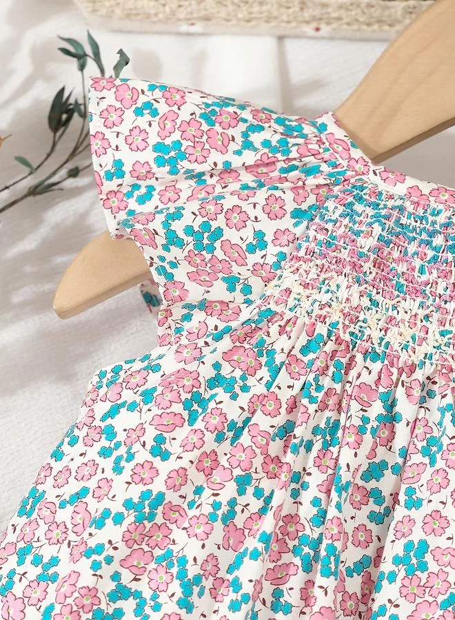 Take Two Take Two Girls Floral Print Smocking Detail Dress