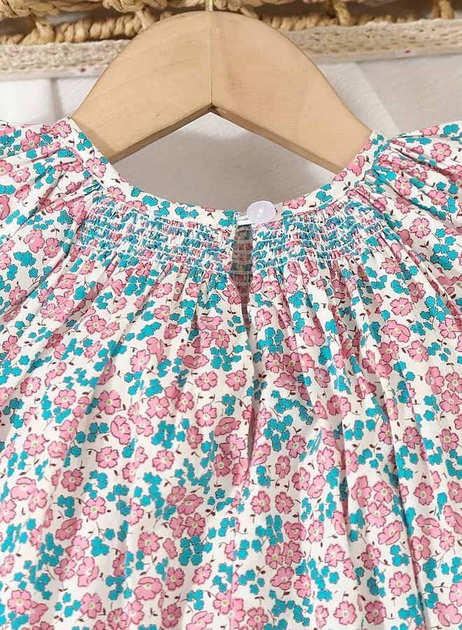 Take Two Take Two Girls Floral Print Smocking Detail Dress