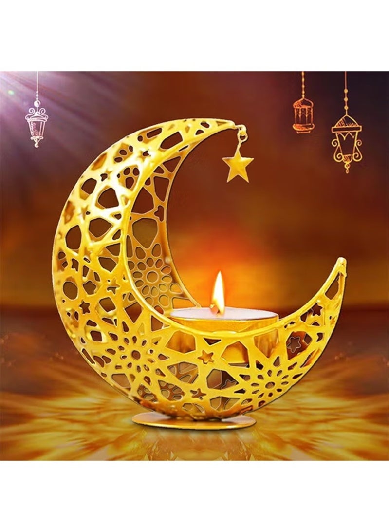 Topyich Ramadan Candle Holder, Ramadan Decorations for Home, Moon Shape Decorative Candlestick Holders, Gold Candle Holder for Ramadan Table Decorations - Image 2