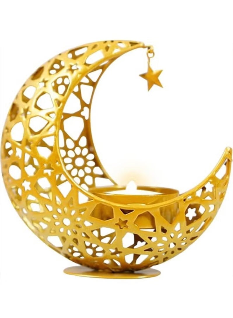 Topyich Ramadan Candle Holder, Ramadan Decorations for Home, Moon Shape Decorative Candlestick Holders, Gold Candle Holder for Ramadan Table Decorations - Image 1