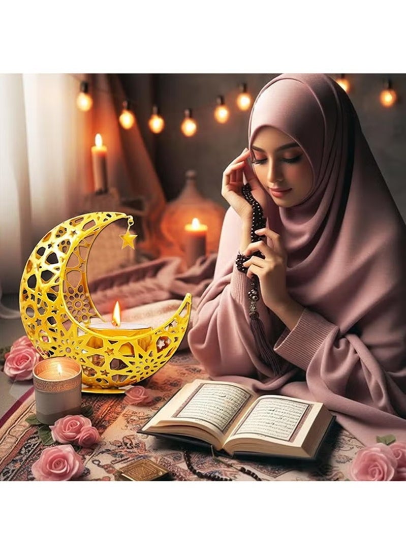 Topyich Ramadan Candle Holder, Ramadan Decorations for Home, Moon Shape Decorative Candlestick Holders, Gold Candle Holder for Ramadan Table Decorations - Image 4