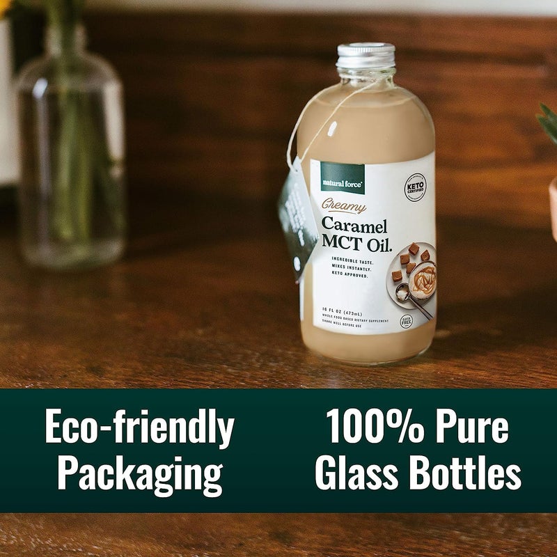 Natural Force Creamy Caramel MCT Oil – Non Dairy, Keto Certified, Emulsified MCTs for Low-Carb, Ketogenic Coffee, Smoothies, & Shakes - Mixes Instantly + No Blending Required – 16 Oz Glass Bottle - Image 5