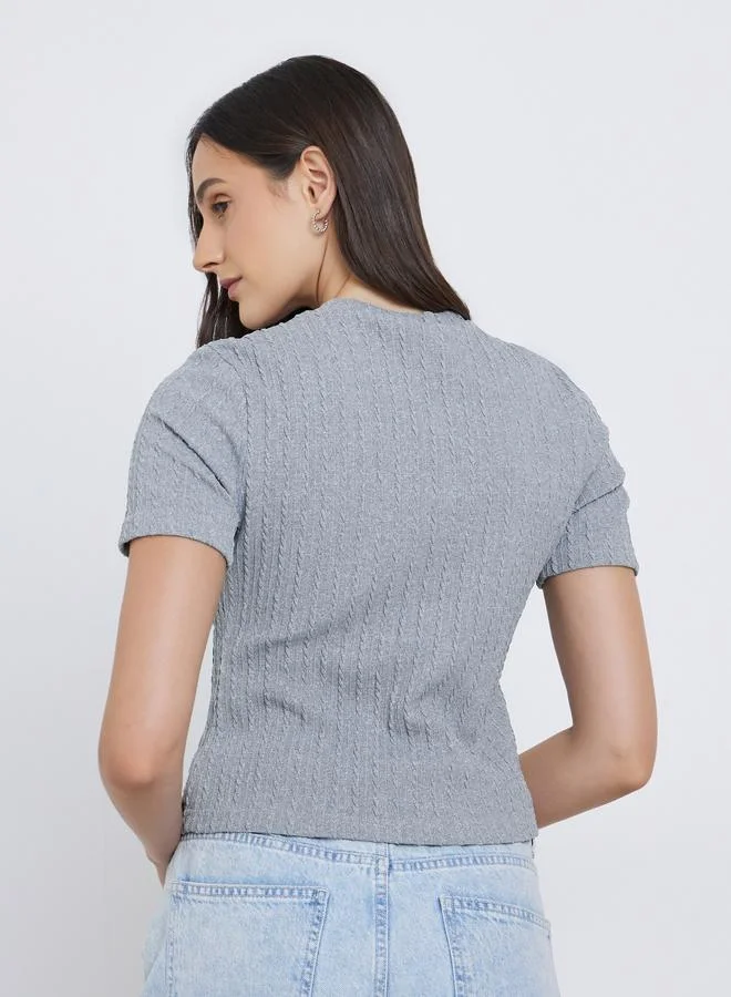 Styli Styli Women Grey Textured Buttoned Knit Top