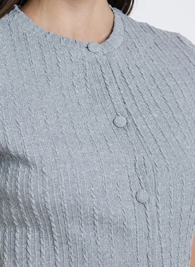 Styli Styli Women Grey Textured Buttoned Knit Top