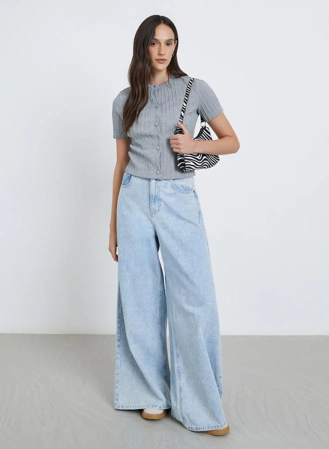 Styli Styli Women Grey Textured Buttoned Knit Top