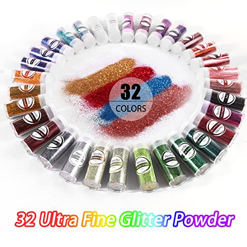 Renfio 32 Colors Glitter Set 1693oz 480g Ultra Fine Glitter Powder PET 1128 0008 02mm Resin Suppies Assorted Craft Glitter for Fake Nails Resin Art Tumblers Slime Hair Bomb - Image 3